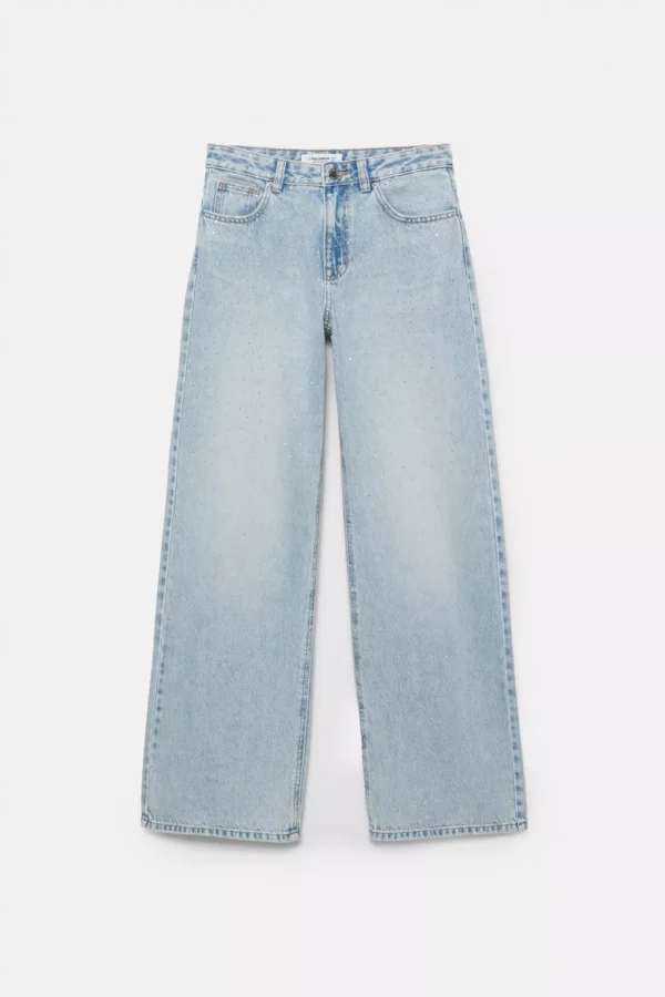 بنطلون جينز فضفاض مزين بأحجار الراين